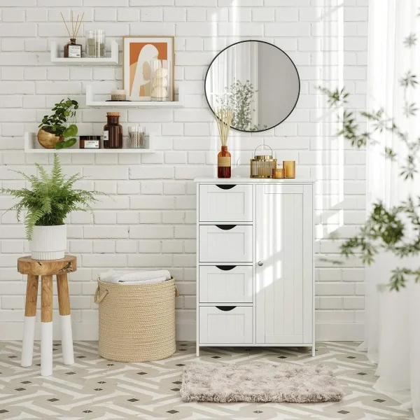 Dulap baie, Artool, MDF, 2 rafturi, 4 sertare, 1 usa, alb, 55x30x82 cm