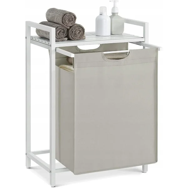 Raft baie cu cos de rufe, Artool, placa raft MDF, cadru otel, cu compartiment rufe, alb, 50x33x72 cm