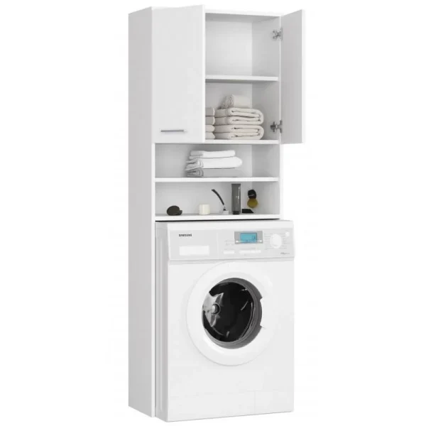 Dulap baie cu loc pentru masina de spalat, placa laminata, 4 rafturi, 2 usi, alb, 64x30x180 cm