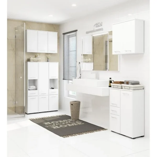 Dulap baie, placa laminata, 2 rafturi, alb, 30x30x82 cm