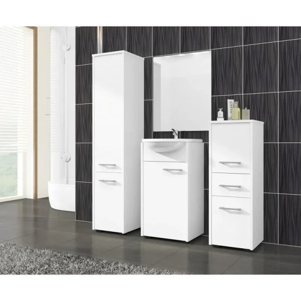 Dulap baie, placa laminata, 5 rafturi, 2 usi, alb, 30x30x140 cm