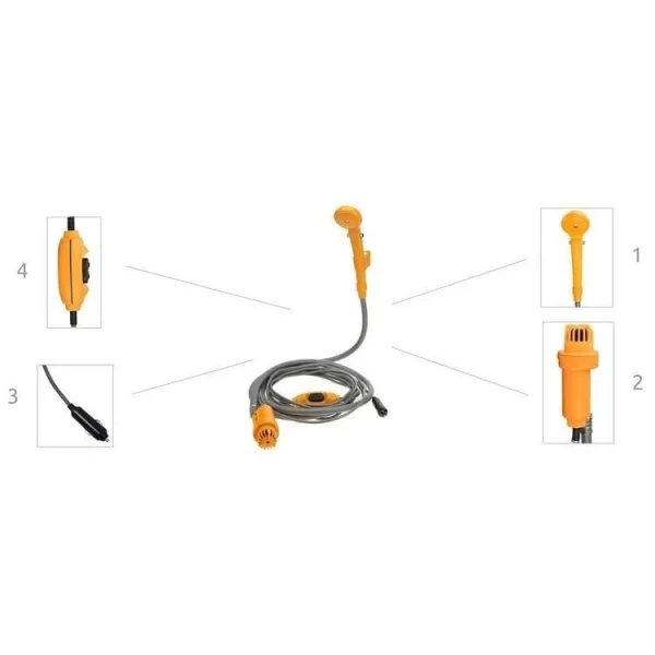 Dus turistic, camping, furtun 2+5 m, ABS, gri, 12V 3A, 60 W, Isotrade