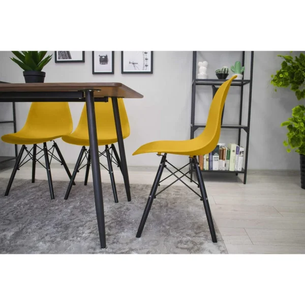 Scaun stil scandinav, Artool, Osaka, PP mustar, picioare lemn negru, 46x54x81 cm