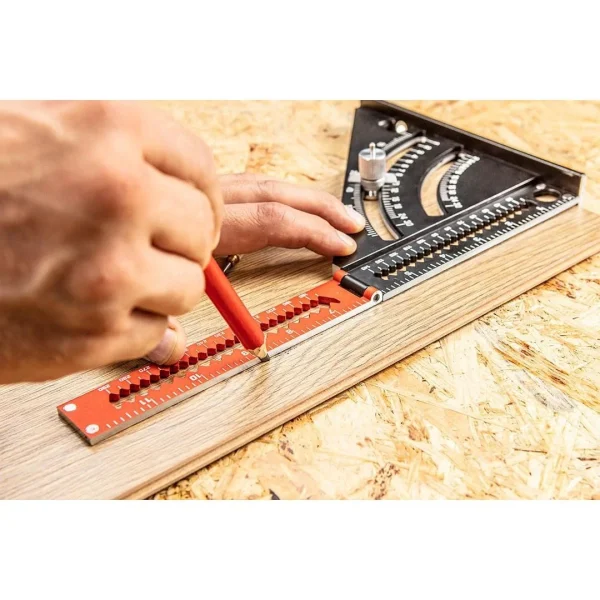 Echer tamplar/dulgher, cu rigla pliabila, aluminiu, triunghiular, 185x317 mm, NEO