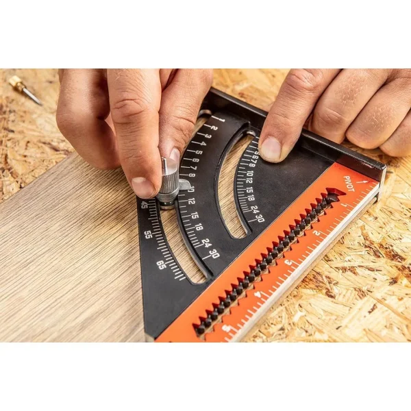 Echer tamplar/dulgher, cu rigla pliabila, aluminiu, triunghiular, 185x317 mm, NEO