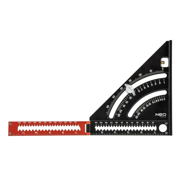 Echer tamplar/dulgher, cu rigla pliabila, aluminiu, triunghiular, 185x317 mm, NEO