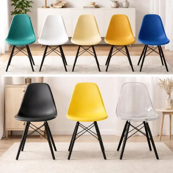 Scaun stil scandinav, Artool, Osaka, PP albastru, picioare lemn negru, 46x54x81 cm