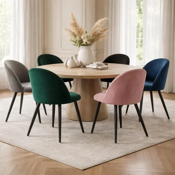 Scaun bucatarie/living, Artool, Bello, catifea bej, picioare metal negru, 46x42.5x76.5 cm