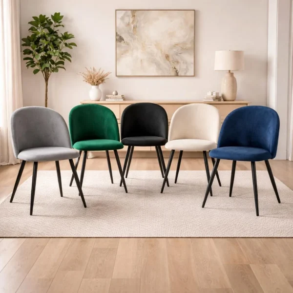 Scaun bucatarie/living, Artool, Bello, catifea roz, picioare metal negru, 46x42.5x76.5 cm