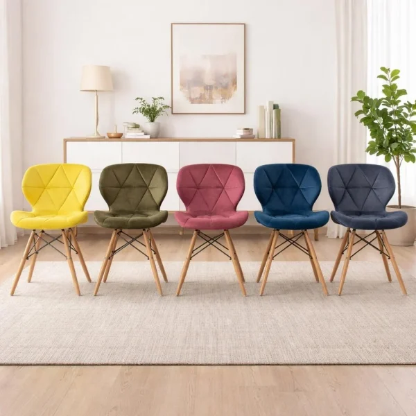 Scaun stil scandinav, Artool, Lago, catifea roz inchis, picioare lemn natur, 47x52x74 cm