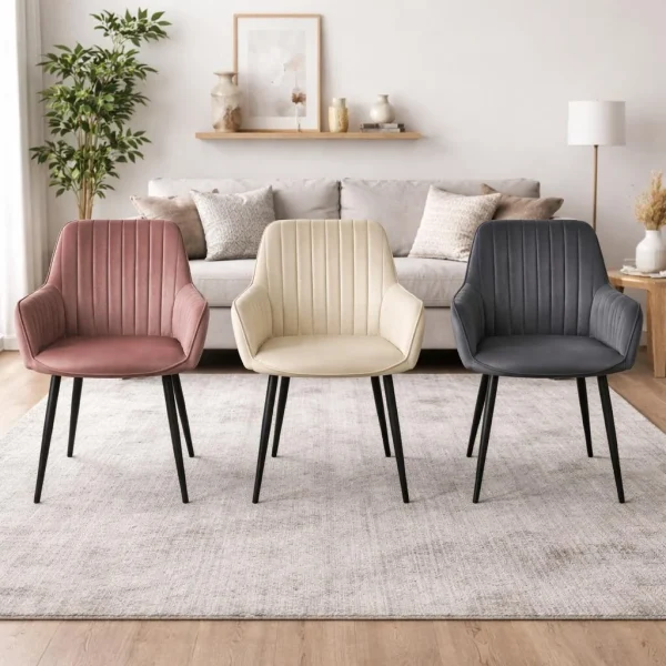 Scaun stil fotoliu bucatarie/living, Artool, Solden, catifea bej, picioare metal negru, 55x45.5x83.5 cm