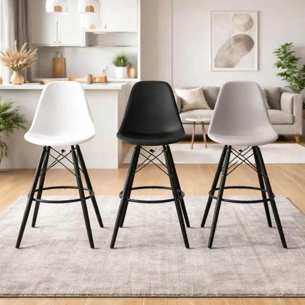 Scaun de bucatarie/bar, Artool, Lamal, PP alb, picioare lemn negru, 54x55x107.5 cm