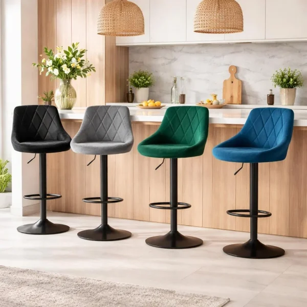 Scaun de bucatarie/bar, Artool, Kast, rotativ, catifea gri, picior metal negru, 45.5x49x85-105 cm