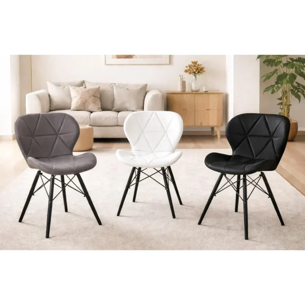 Scaun stil scandinav, Artool, Lago, piele ecologica alba, picioare lemn negru, 47.5x52x74 cm