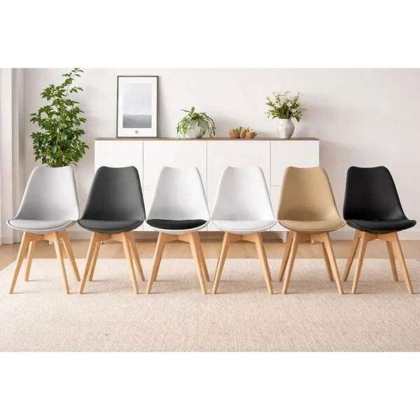 Scaun bucatarie/living, Artool, Mark, PP bej, picioare lemn natur, 49x52x82 cm