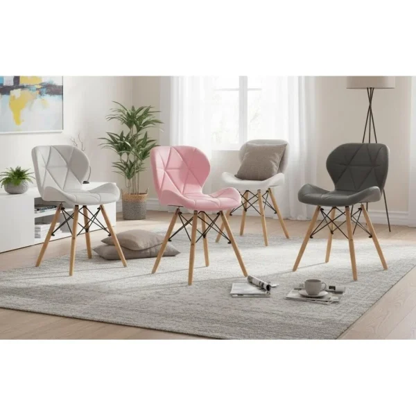 Scaun stil scandinav, Artool, Lago, piele ecologica, lemn, alb, 47x38x73 cm