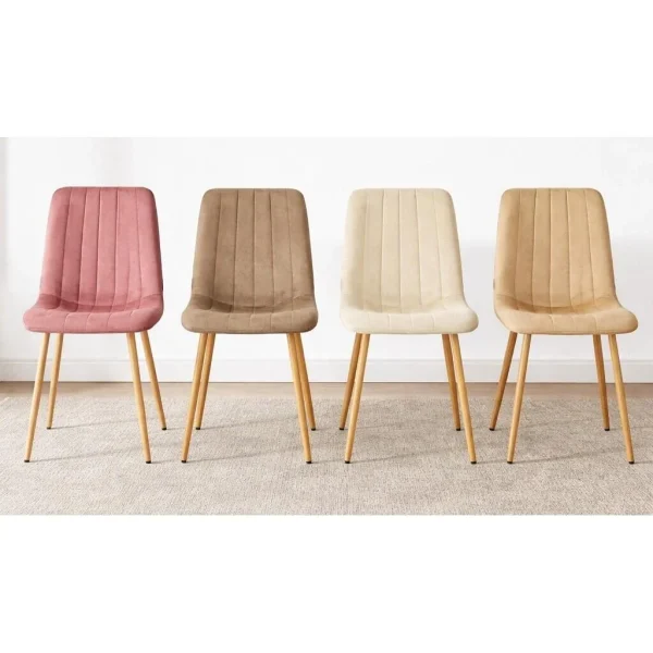 Scaun bucatarie/living, Artool, Lava, catifea bej, picioare metal natur, 45x55x86 cm