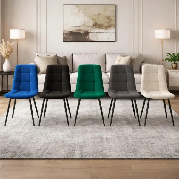 Scaun bucatarie/living, Artool, Kara, catifea bleumarin, picioare metal negru, 44.5x50.5x87 cm