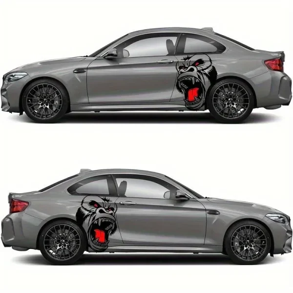 Set 2 stickere autoadezive Tuning in doua culori, model "Gorilla", dimensiune 70 x 47 cm, culoare Negru + Rosu