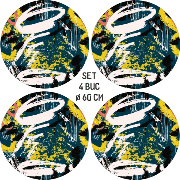 Set 4 Folii Imprimate Outdoor cu EcoSolvent, autoadezive, pentru decorarea jantelor auto, dimetru 60 cm, model FJT-16