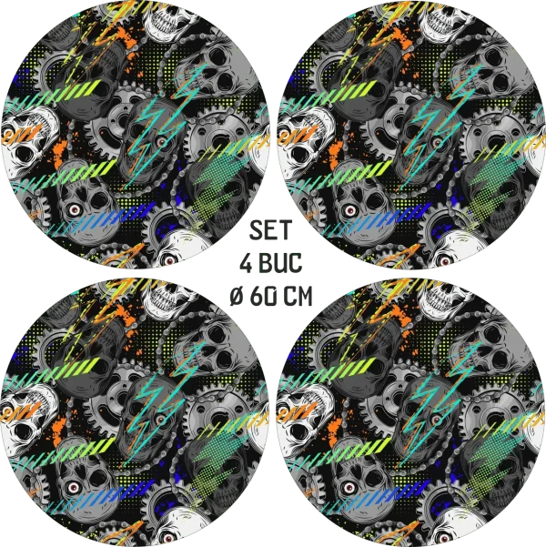 Set 4 Folii Imprimate Outdoor cu EcoSolvent, autoadezive, pentru decorarea jantelor auto, dimetru 60 cm, model FJT-20