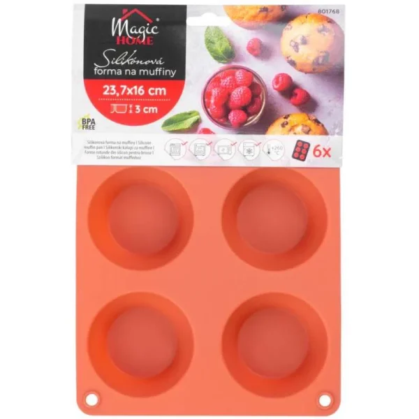 Forma coacere pentru briose, 6 forme, silicon, rosu, 23.7x16x3 cm, MagicHome