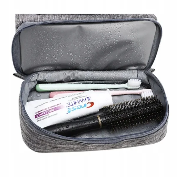 Geanta pentru cosmetice/accesorii baie, Soulima, impermeabila, cu agatatoare, gri, 24.5x13.5x21 cm