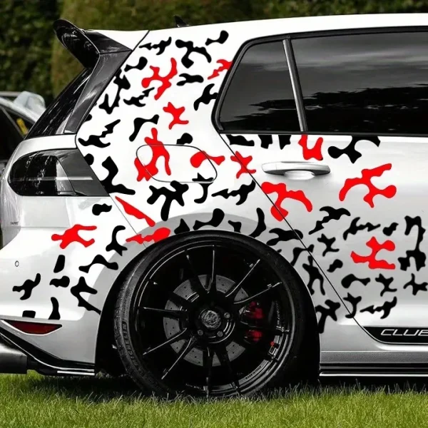 Set 2 stickere autoadezive Tuning in doua culori, model "Paint Stains", dimensiune 97 x 47 cm, culoare Negru + Rosu