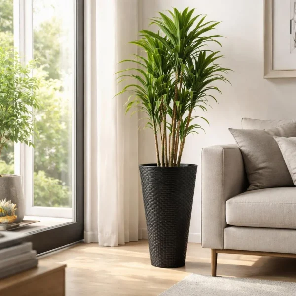 Set 2 ghivece de flori, Matuba Slim, rotunde, inalte, 30x55 cm, antracit, Prosperplast