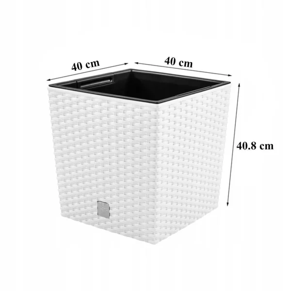 Set 2 ghivece de flori, Rato Low, imitatie ratan, patrate, 40x40x40.8 cm, alb, Prosperplast