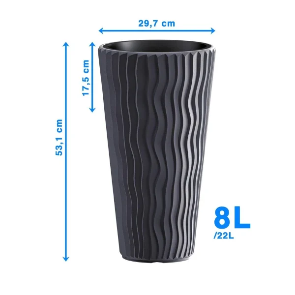 Set 2 ghivece de flori, Sandy Slim, rotunde, inalte, 29.7x53.1 cm, antracit, Prosperplast