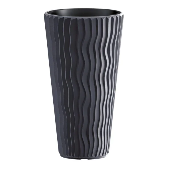 Set 2 ghivece de flori, Sandy Slim, rotunde, inalte, 29.7x53.1 cm, antracit, Prosperplast
