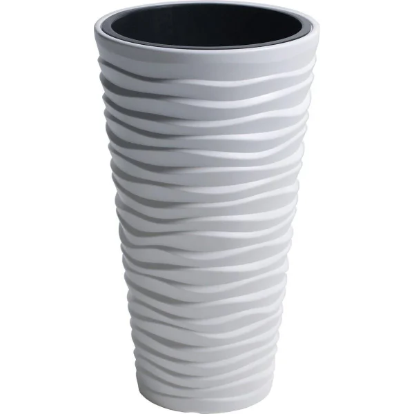 Set 2 ghivece de flori, Sand Slim, rotunde, inalte, 39x75 cm, alb, Prosperplast