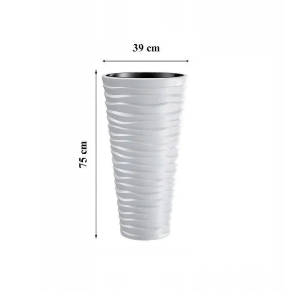 Set 2 ghivece de flori, Sand Slim, rotunde, inalte, 39x75 cm, alb, Prosperplast