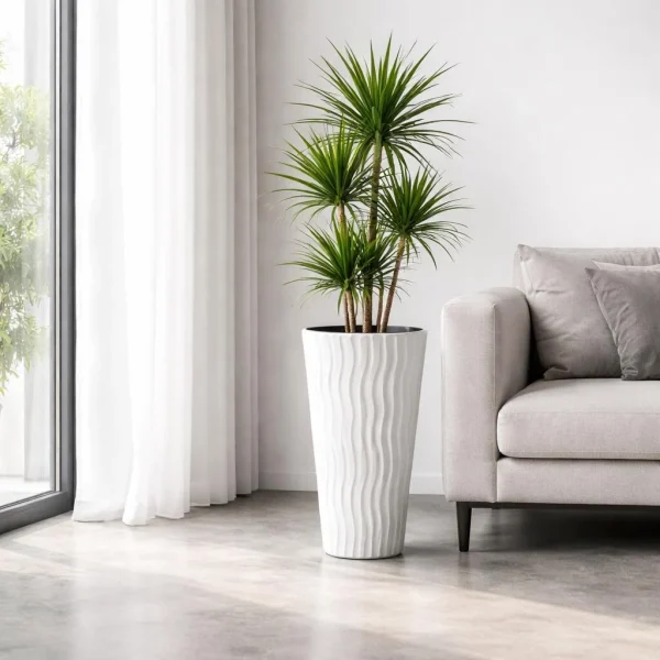 Set 2 ghivece de flori, Sandy Slim, rotunde, inalte, 29.7x53.1 cm, alb, Prosperplast