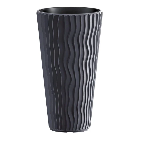 Set 2 ghivece de flori, Sandy Slim, rotunde, inalte, 34.9x62 cm, antracit, Prosperplast