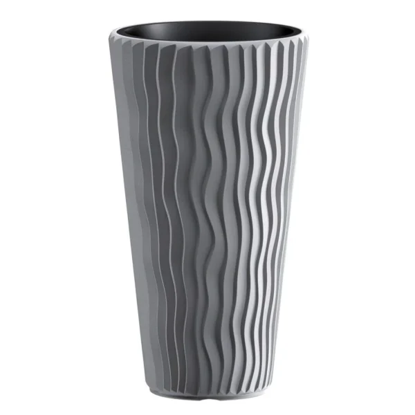 Set 2 ghivece de flori, Sandy Slim, rotunde, inalte, 29.7x53.1 cm, gri, Prosperplast