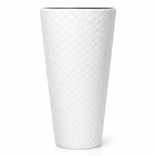 Set 2 ghivece de flori, Matuba Slim, rotunde, inalte, 30x55 cm, alb, Prosperplast