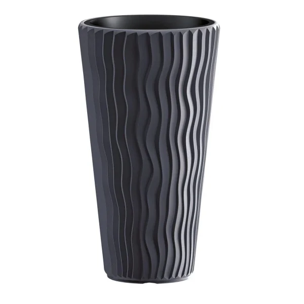 Set 2 ghivece de flori, Sandy Slim, rotunde, inalte, 39x70.8 cm, antracit, Prosperplast