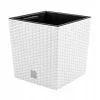 Set 2 ghivece de flori, Rato Low, imitatie ratan, patrate, 40x40x40.8 cm, alb, Prosperplast