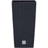 Ghiveci de flori patrat, RATO square, 22.5x22.5x42.1 cm, 8/16.3 L, imitatie ratan, negru, Prosperplast