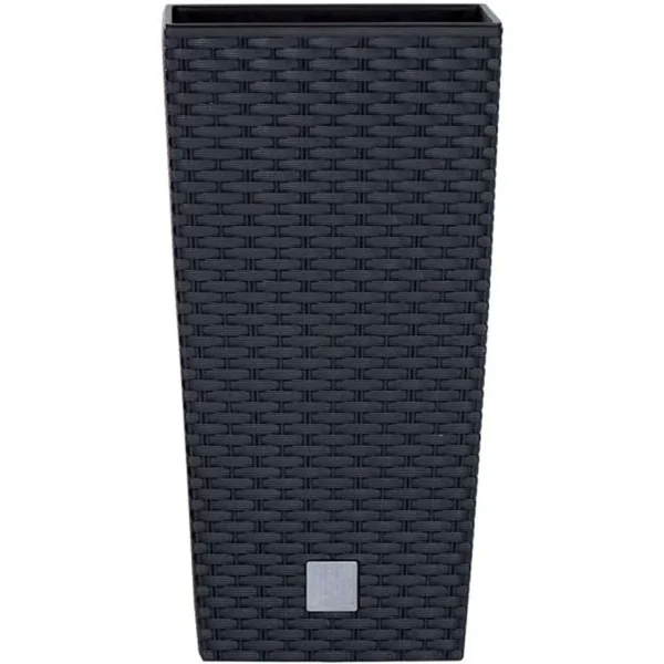 Ghiveci de flori patrat, RATO square, 22.5x22.5x42.1 cm, 8/16.3 L, imitatie ratan, negru, Prosperplast