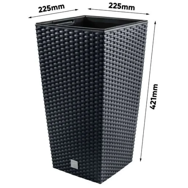 Ghiveci de flori patrat, RATO square, 22.5x22.5x42.1 cm, 8/16.3 L, imitatie ratan, negru, Prosperplast