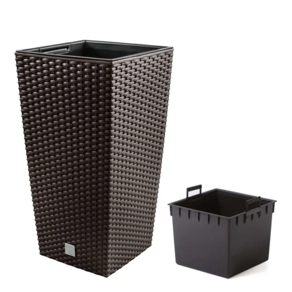 Ghiveci de flori patrat, RATO square, 32.5 x 32.5 cm, H 61 cm, 21/49 L, imitatie ratan, maro, Prosperplast