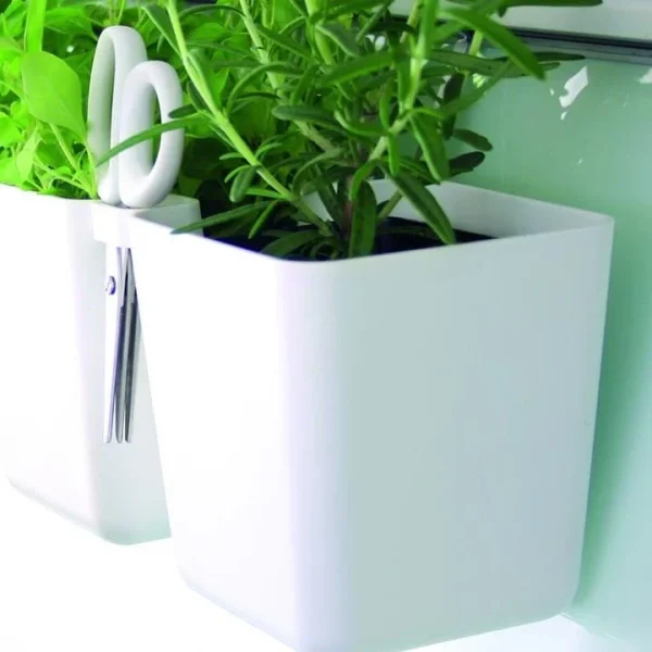 Ghiveci decorativ de flori, dublu, alb, 2.5 L, 24.4x11x12 cm, Twins Cube