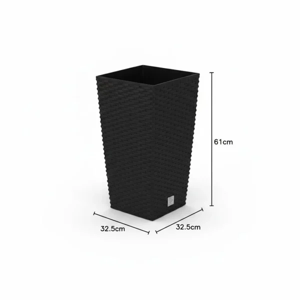Ghiveci decorativ de flori, patrat, 32.5x32.5x61 cm, imitatie ratan, antracit, Prosperplast
