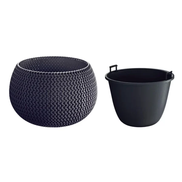 Ghiveci decorativ de flori, Prosperplast, Splofy, rotund, antracit, 23.9x16.1 cm