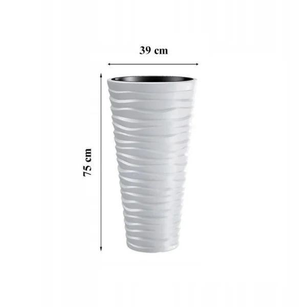 Ghiveci decorativ de flori, rotund, inalt, alb, 39x75 cm, Sand Slim