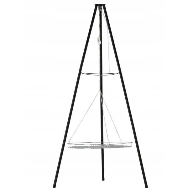 Gratar de gradina cu carbuni, grill rotund, trepied ajustabil, 64.5x64.5x150 cm, Chomik