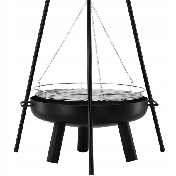 Gratar de gradina cu carbuni, grill rotund, trepied ajustabil, 64.5x64.5x150 cm, Chomik